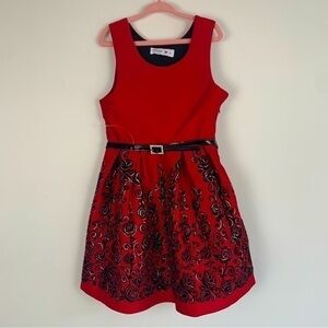 NFS NWOT Beautees red and black formal dress with glitter detail and belt size 6